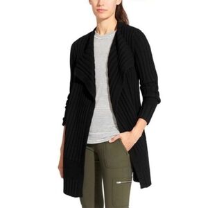 Athleta Wildwood Sweater Coat Cardigan Merino Wool Ribbed Black